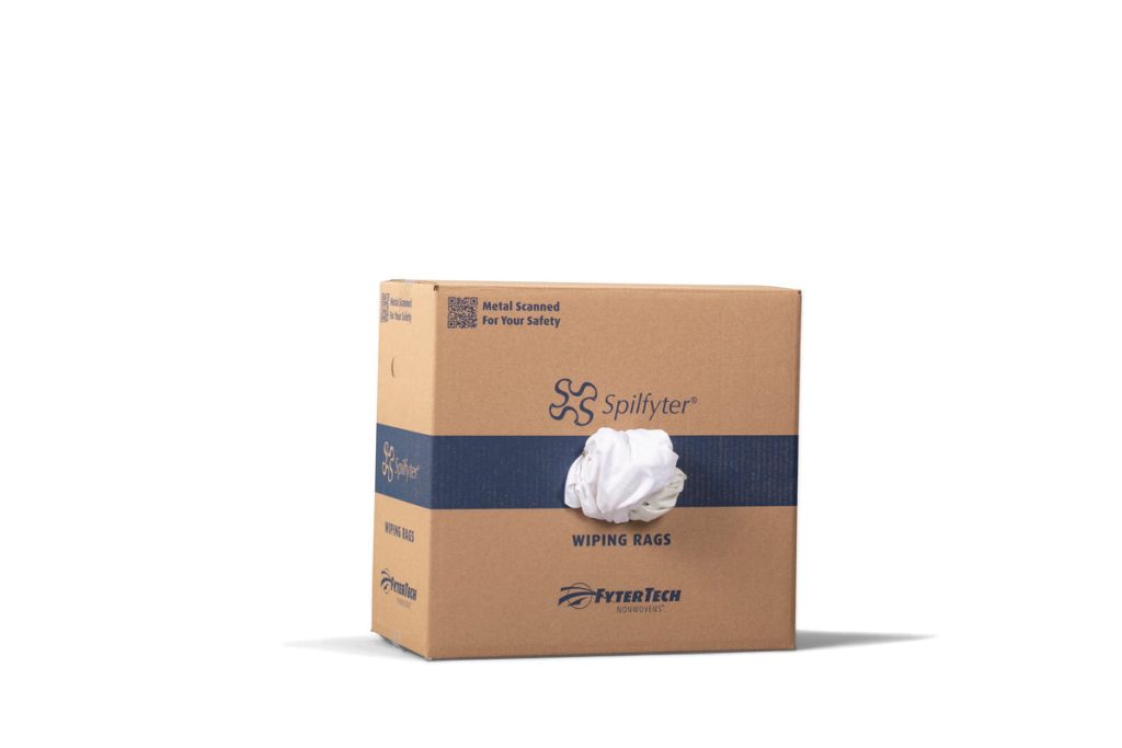 Spilfyter reclaimed white T-shirt wiping rags in a compressed box