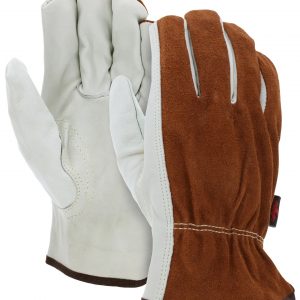 Cowhide Palm/Split Leather Back Drivers Gloves, X-Large, CV Cow Grain Palm, Beige/Brown 12/case