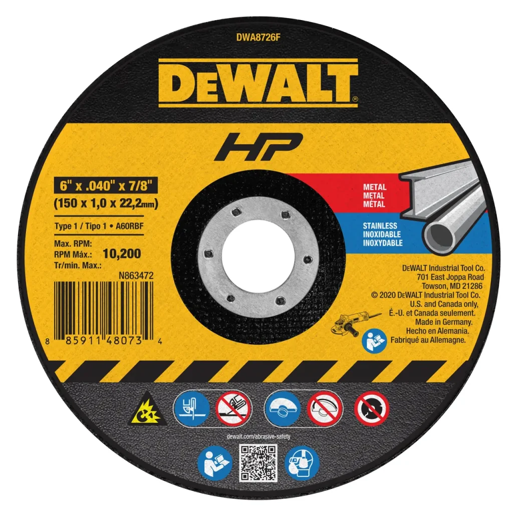 DEWALT DWA8726F 6 in x .040 in x 7/8 in Type 1 Cut-Off Wheel, 60 Grit, 25/Case