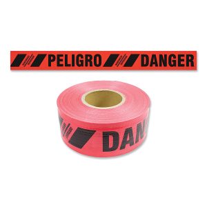 Reinforced Barricade Tape, 3 in x 500 ft, Danger/Peligro, Red