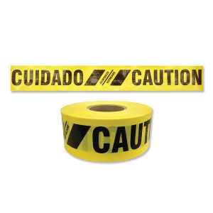 Reinforced Barricade Tape, 3 in x 500 ft, Caution/Cuidado, Yellow