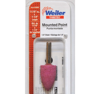 Vortec® Mounted Point, 11/16 in dia, 1/4 Arbor, 48000 RPM, Cone, Aluminum Oxide(5/Bx)