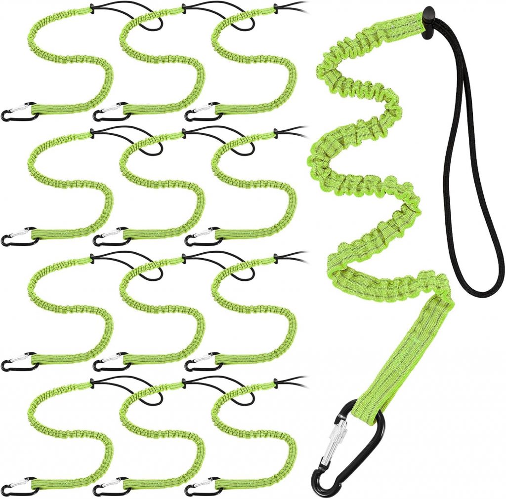 Tool Lanyard with Single Metal Buckle and Adjustable Loop End, Standard Length, Maximum Weight Limit 8KG/ 17.6lb, with Aluminum Screw Lock, Retractable Shock Cord Stopper (Green) 12/case