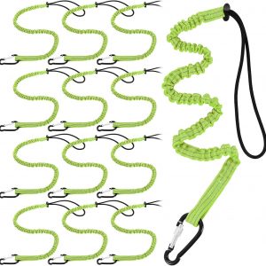Tool Lanyard with Single Metal Buckle and Adjustable Loop End, Standard Length, Maximum Weight Limit 8KG/ 17.6lb, with Aluminum Screw Lock, Retractable Shock Cord Stopper (Green) 12/case