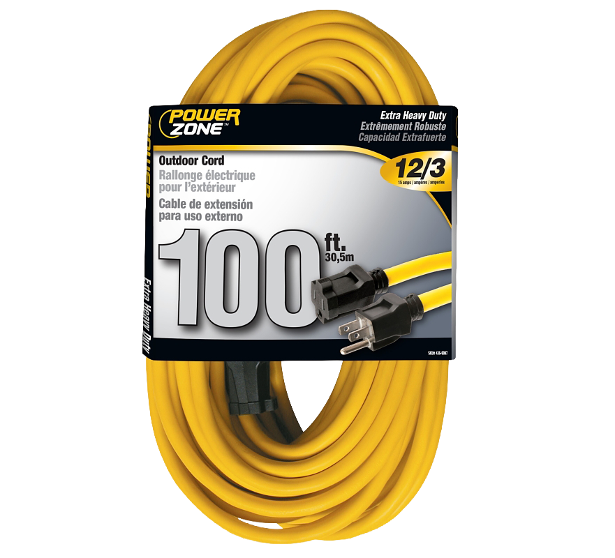 PowerZone 100-foot yellow 12/3 outdoor extension cord