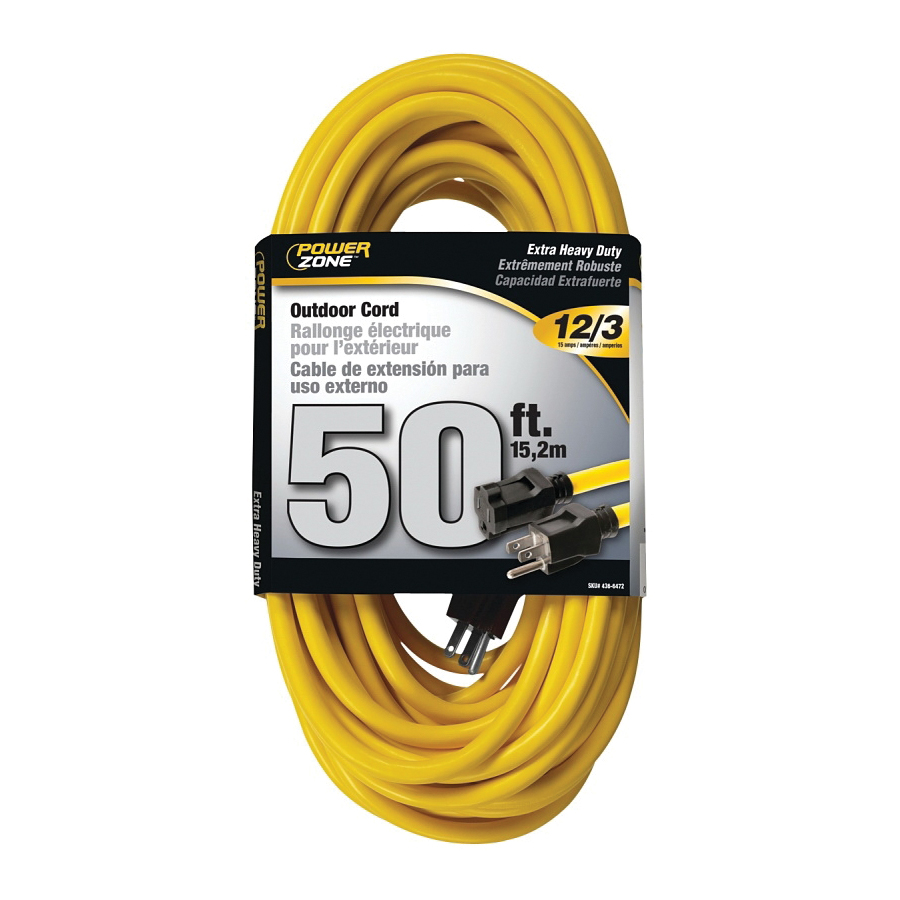 PowerZone 50-foot yellow 12/3 outdoor extension cord