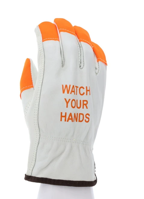 MCR Safety 3215HVI leather driver glove with orange fingertips