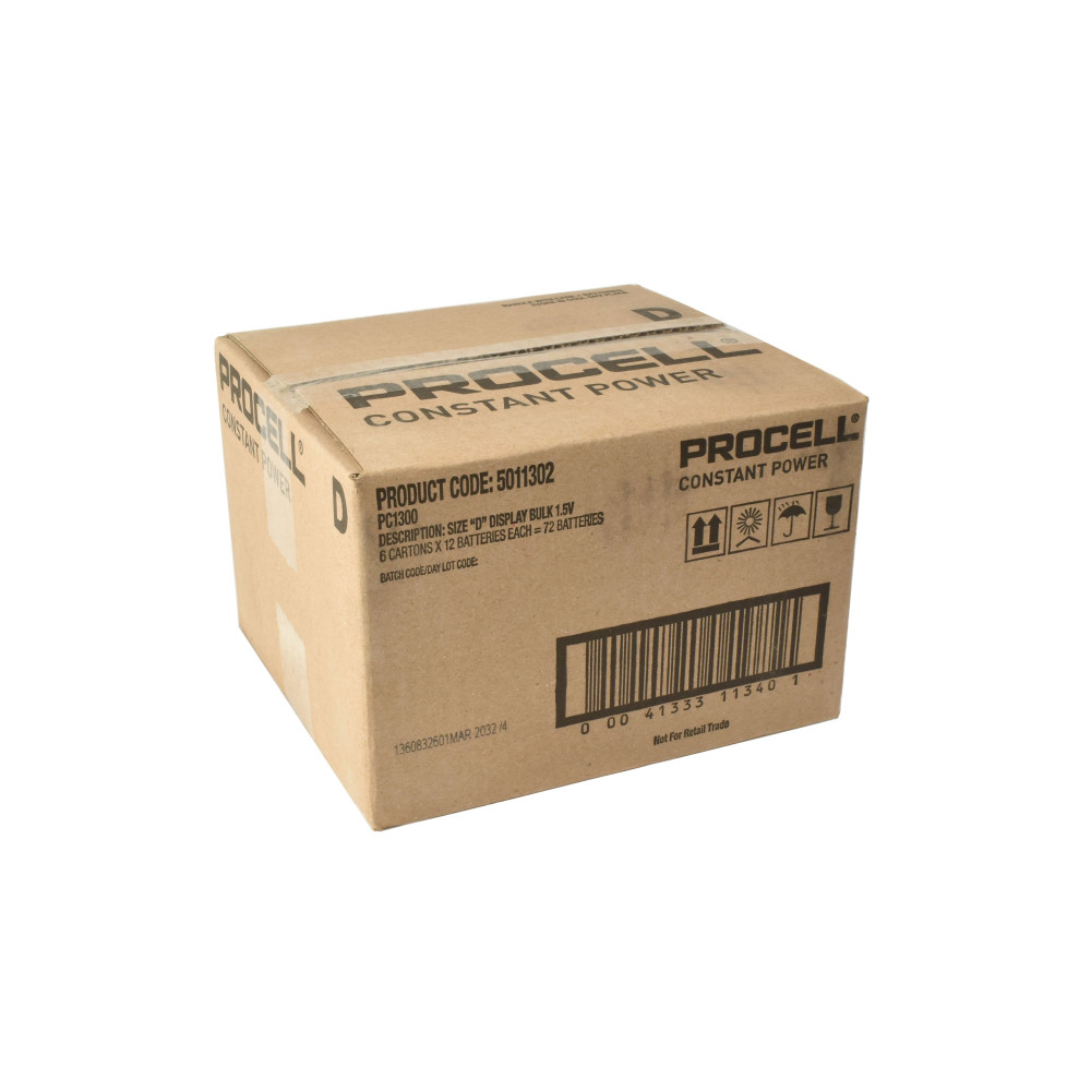 Duracell Procell PC1300 1.5V D-cell batteries, case of 72