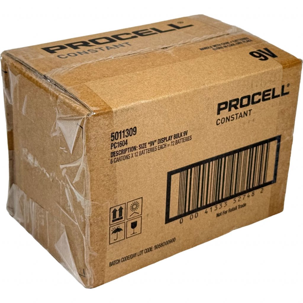 Duracell Procell PC1604 9V batteries with snap terminals, case of 72