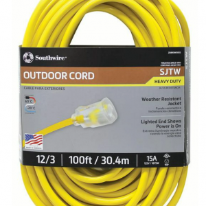 Southwire 100 Foot 12/3 15 Amp SJTW Heavy Duty Electrical Extension Cord, Yellow