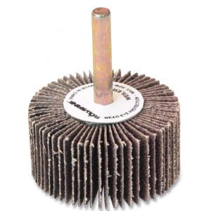 Mounted Flap Wheel, Unthreaded, 1/4 in dia Stem x 2 in dia x 1 in W, 60 Grit, 25k RPM (10/case)