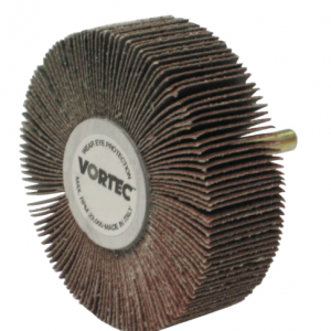 Mounted Flap Wheel, Unthreaded, 1/4 in dia Stem x 3 in dia x 1 in W, 60 Grit, 23k RPM (10/case)