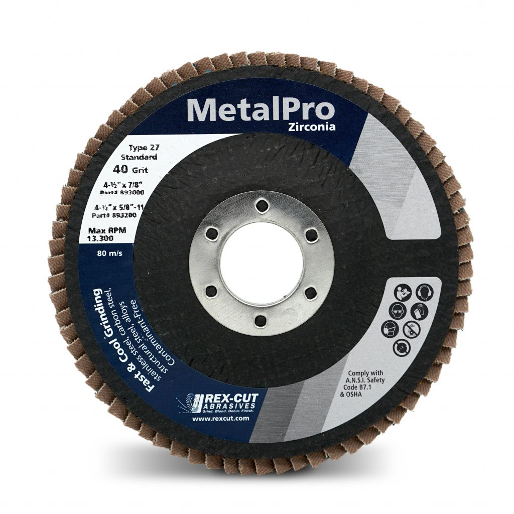Rex-Cut MetalPro Zirconia Type 27 Flap Disc, 4-1/2 in x 5/8-11, 40 Grit