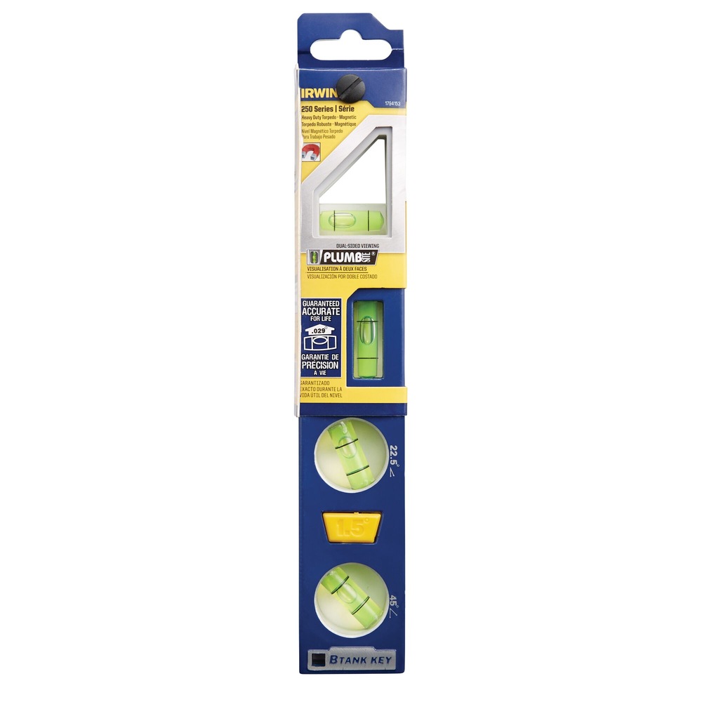 IRWIN 1794153 250 Magnetic Torpedo Level, 9 in, 4 Vials