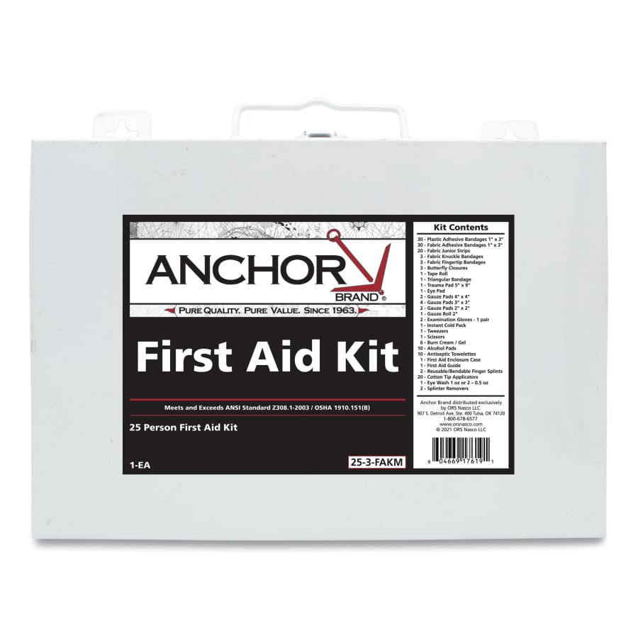 25 Person First Aid Kit, ANSI 2003, Metal Case, Wall Mount